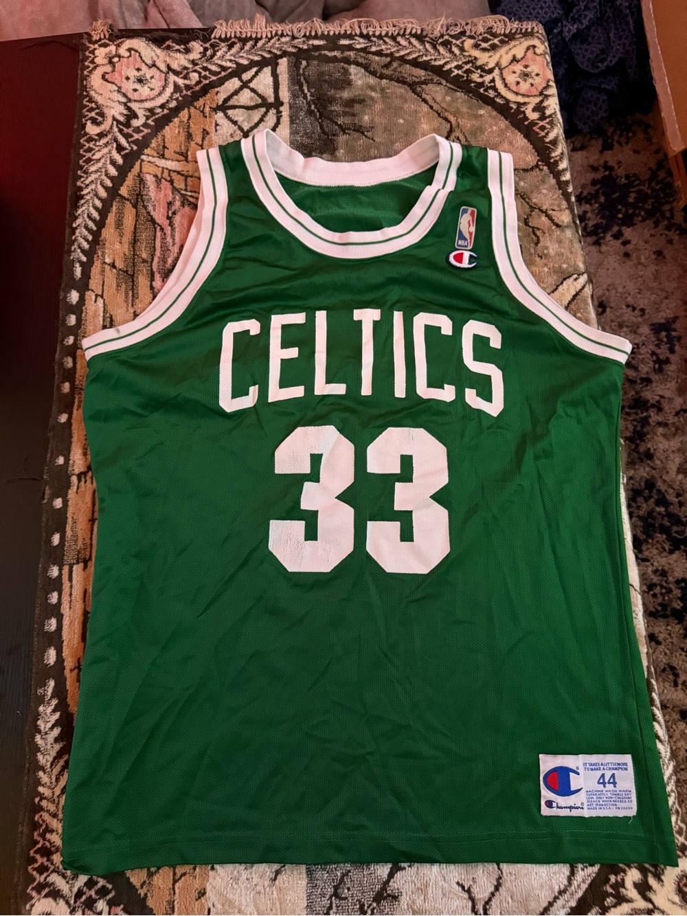 Vintage Champion Larry Bird Boston Celtics Jersey Size 44 Medium NBA Green